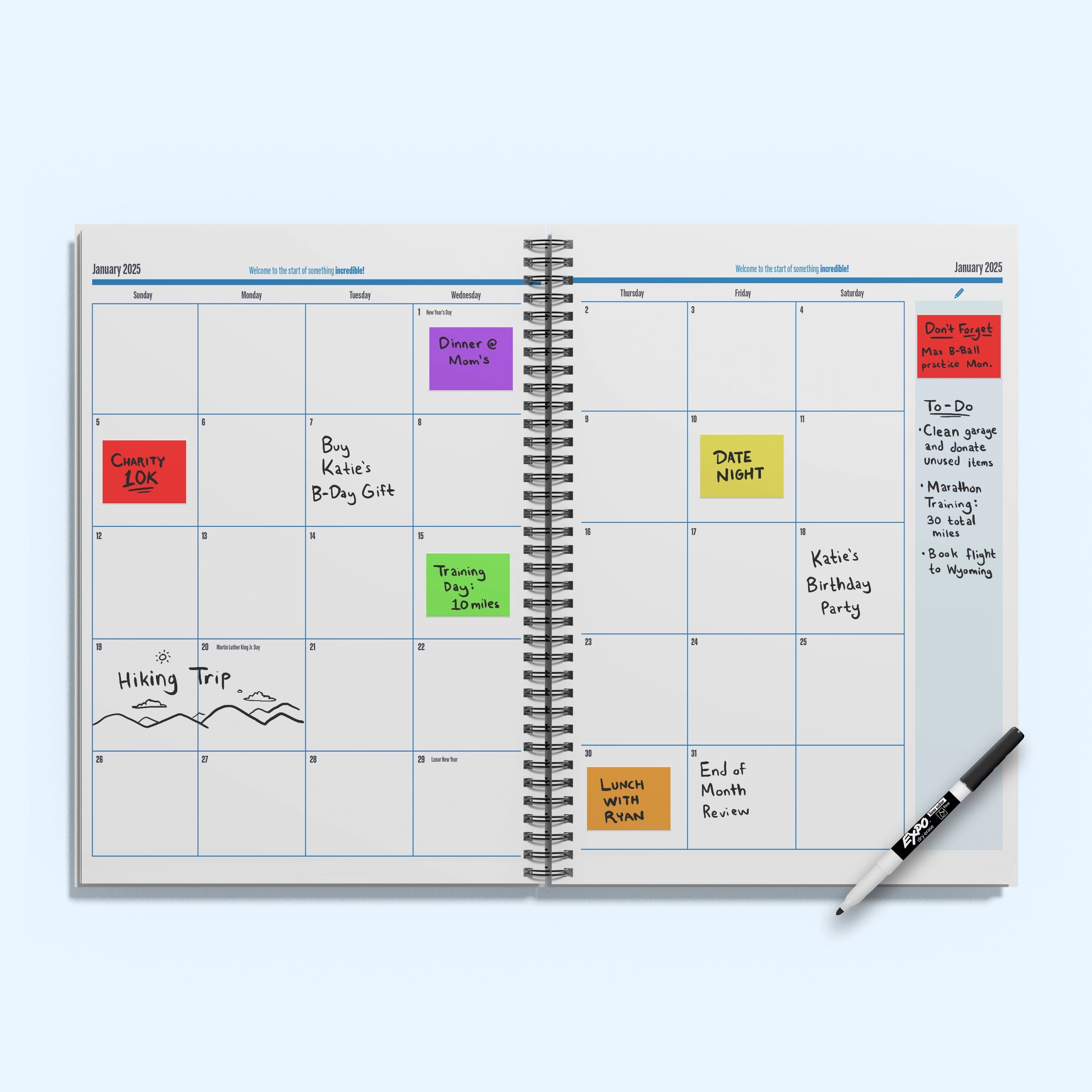 Additional Planner Adhesive Labels & Black Dry-Erase Marker