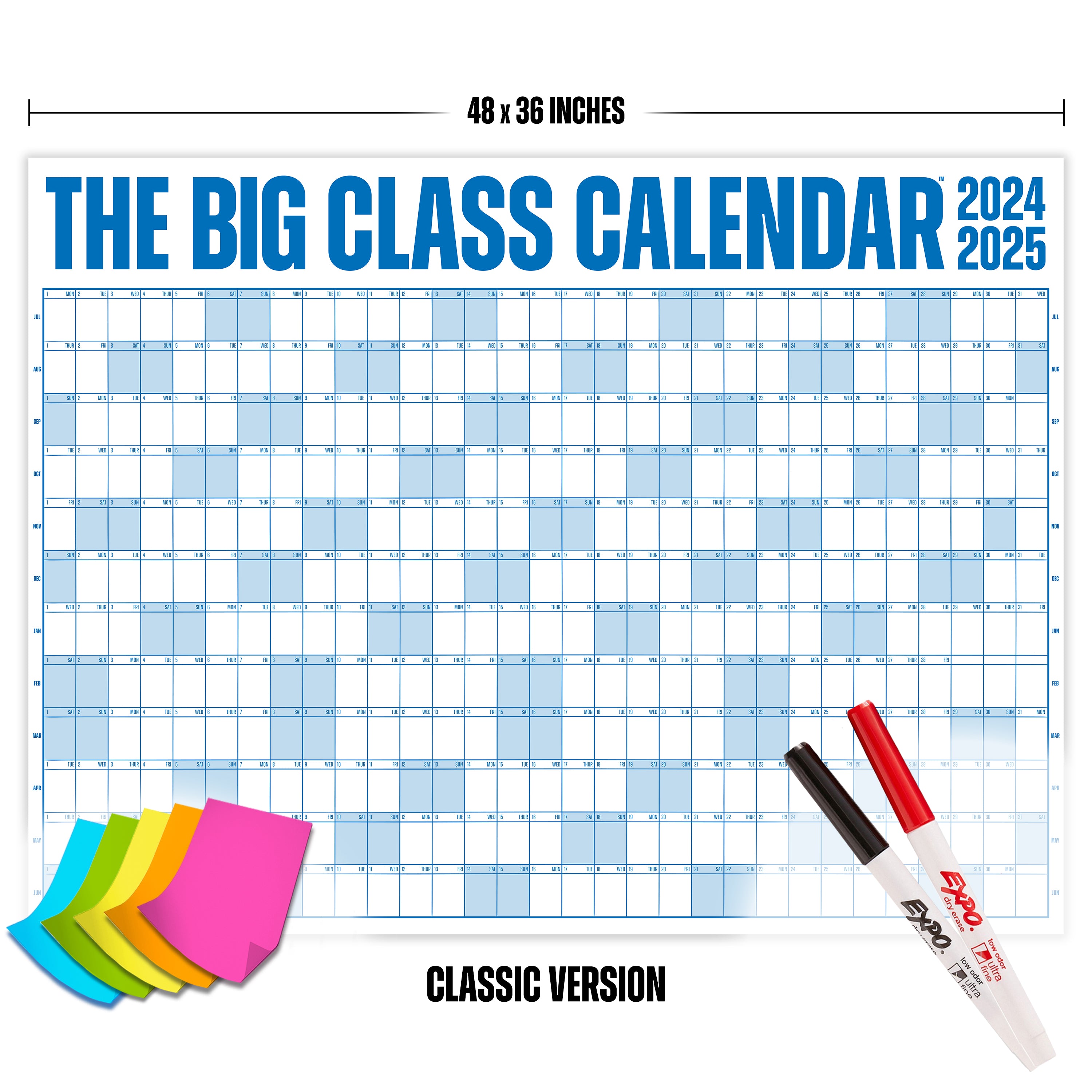 The Big Class School Year (July 2024 – June 2025) Calendar - Dry Erase