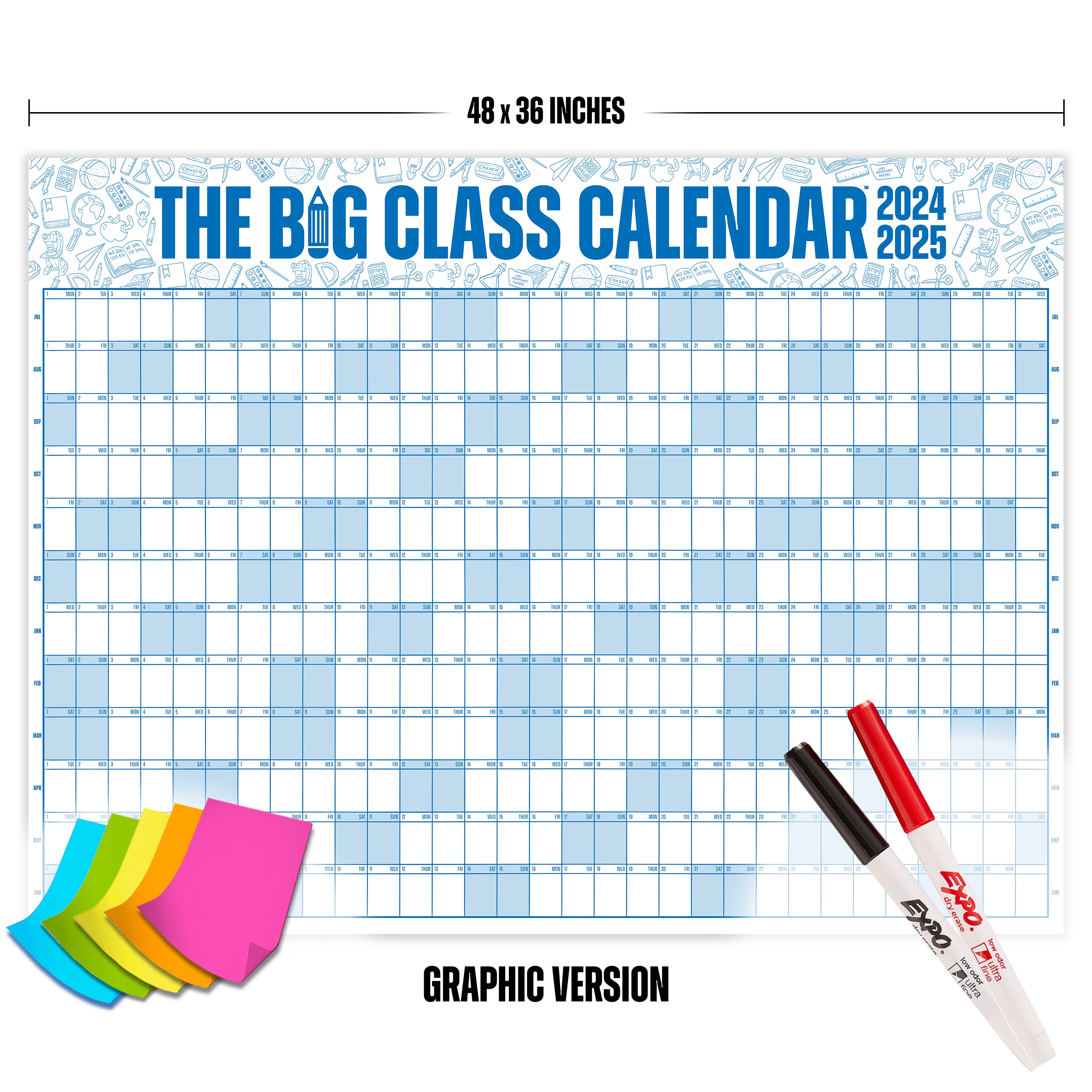 The Big Class School Year (July 2024 – June 2025) Calendar - Dry Erase